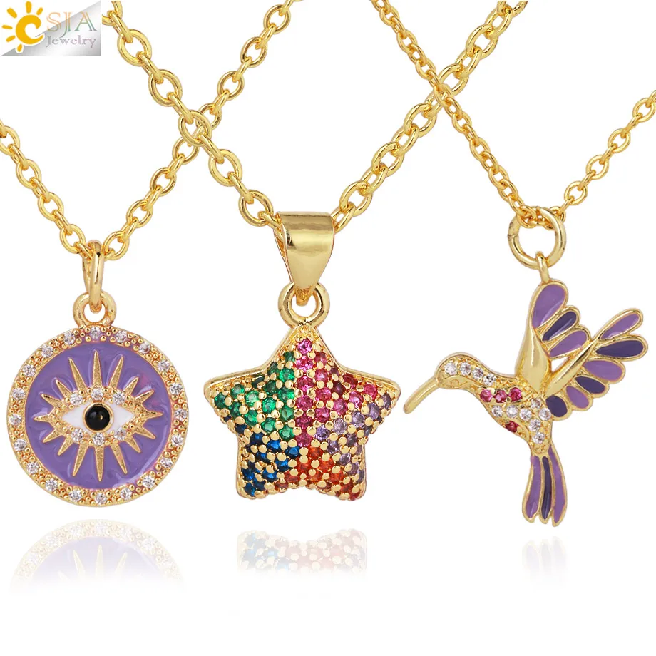 Женское Ожерелье CSJA, кулон из нержавеющей стали с изображением сглаза, подвеска золотого цвета в виде звезды, модель S951