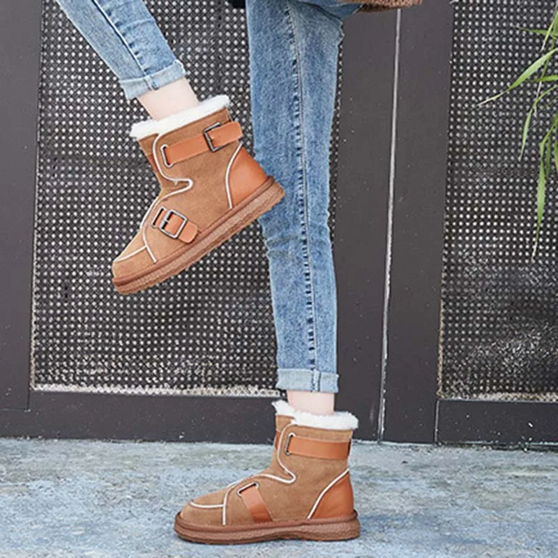 

Snow Boots Women Winter New Fleece Warm Fashion Ankle Boots Belt Buckle Outdoor Casual Women's Shoes Non-slip Flat Shoes