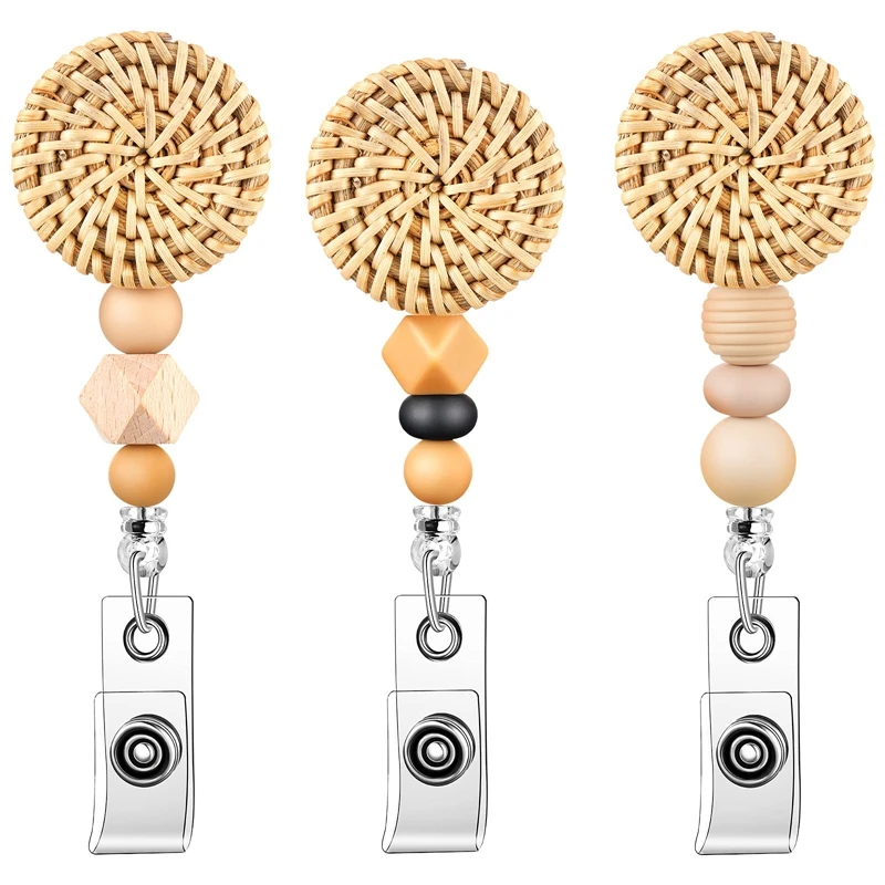 

3 Pieces Silicone Bead Badge Holder Reel Retractable ID Badge Clip Nurse Badge Holder Reels Beaded ID Name Badge Holder