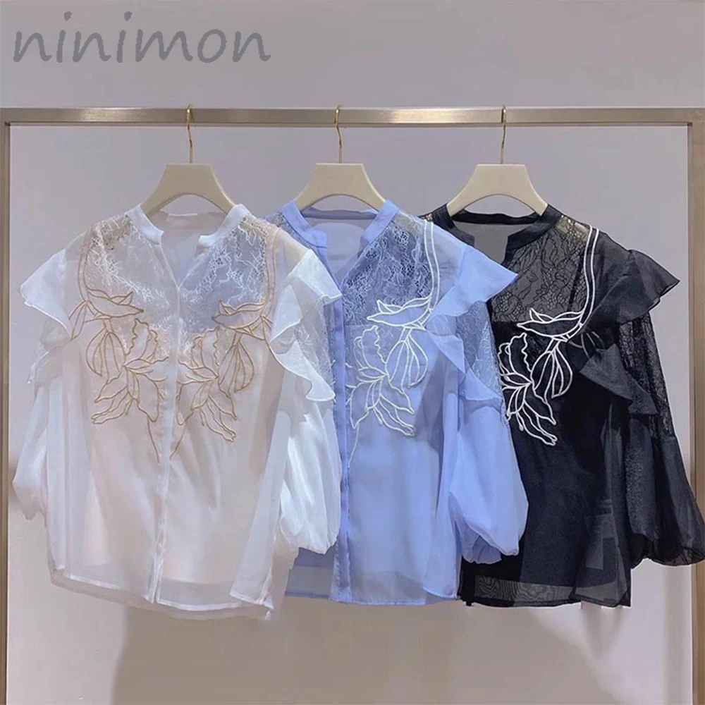 Блузка женская кружевная с вышивкой коротким рукавом | Женская одежда