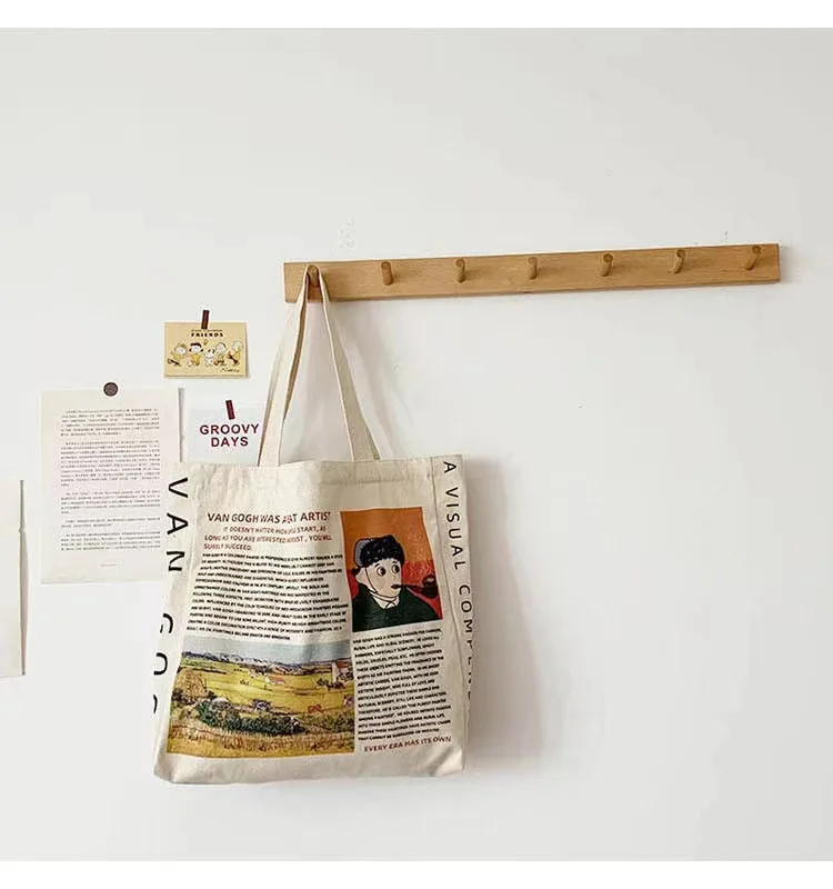 

Fan Gogh Oil Painting British Museum Surrounding Canvas Bag Shoulder Bag Tote Bag Shopping Bag Student School Bag Ladies Tote Ba