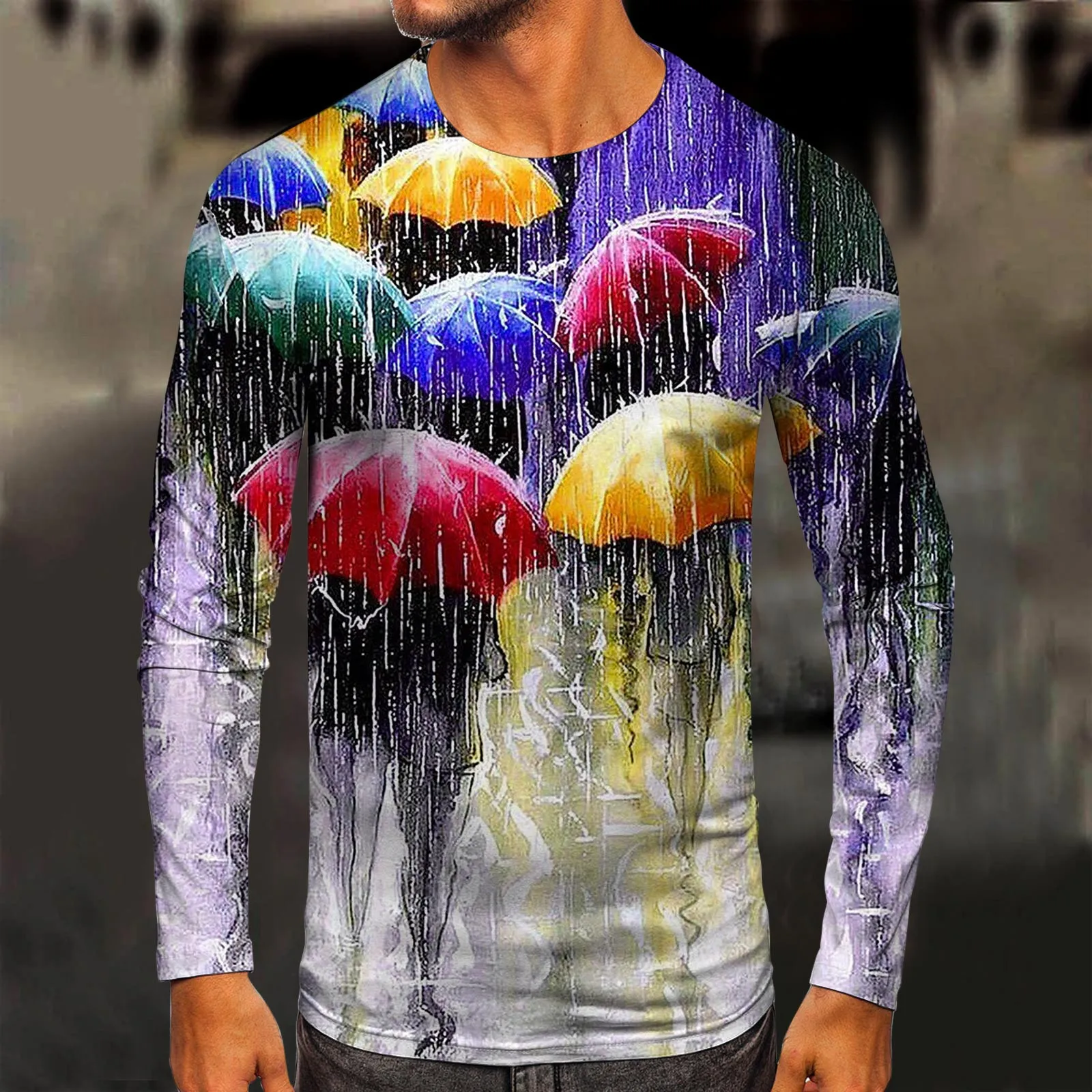 

Футболка мужская средней длины с длинным рукавом, Повседневная рубашка с круглым вырезом, с принтом, Осень-зима