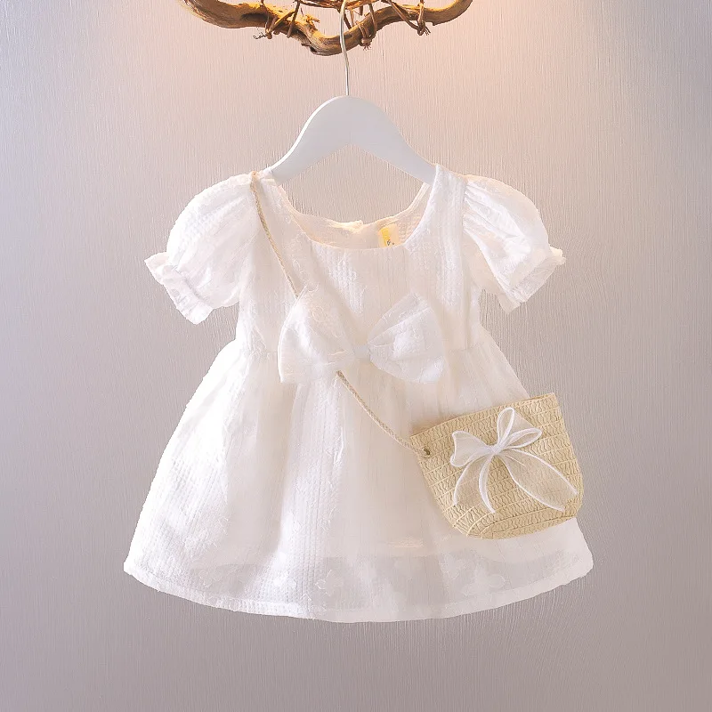 

2 шт./комплект, детское летнее платье принцессы с бамбуковой корзиной и сумкой