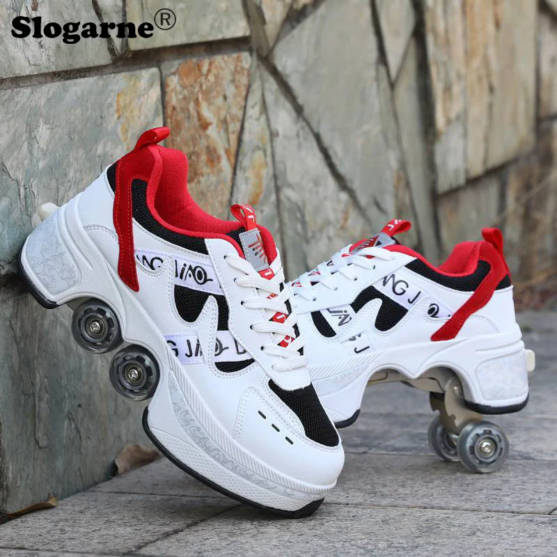 

Four Wheel Dual Use Skating Shoes Double-Row Roller Men's Casual Sneakers Women Sport Walking Running Unisex Ice Skating Shoes