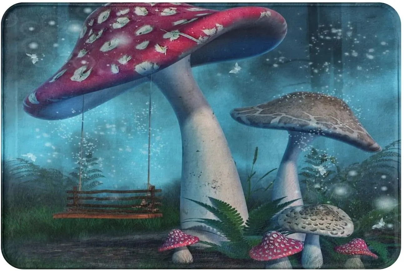 

Bath Mat for Bathroom Forest Mushroom Magic Rugs Shower Mats Memory Foam Rug Non Slip Toilet Tub Floor Small Carpet Soft Thick