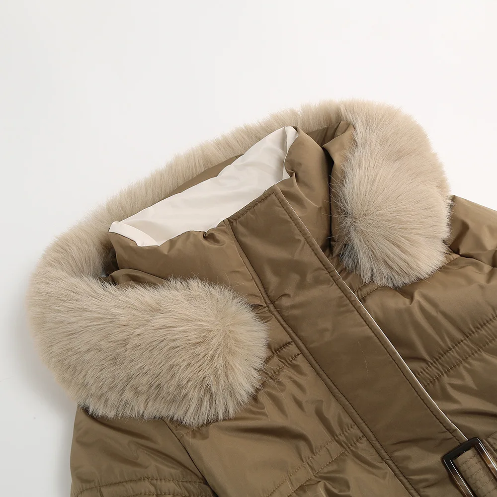 Faux Fur Collar Hooded Winter Parkas Women Casual Slim Long Jacket Female 2022 Thick Warm Sustans Cotton Coats Outwear With Belt