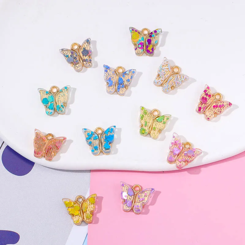 

20Pcs 13*14mm Acrylic Sequin Sparkling Fashion Butterfly Pendant DIY Necklace Earring Bracelet Charm Pendant Jewelry Making Craf