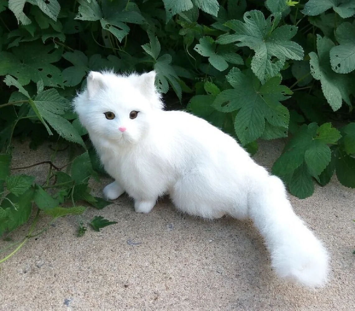 

cute simulation cat plastic&fur handicraft white cat model gift about 26x28cm