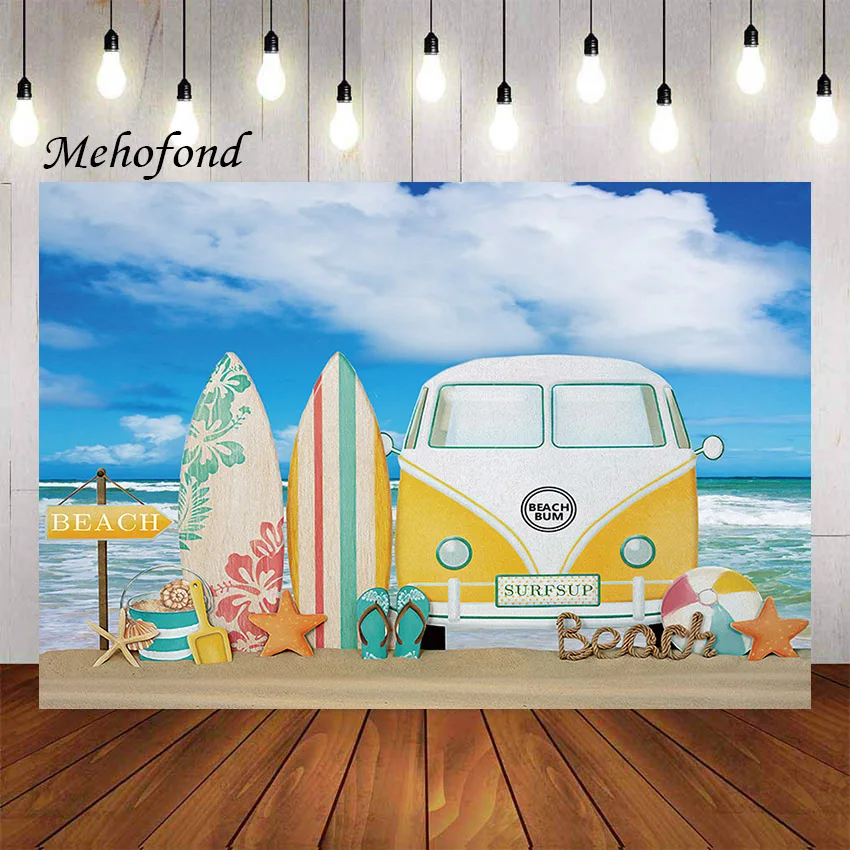 

Фон для фотосъемки Mehofond, летняя доска для серфинга, Тропический гавайский пляж, декоративный фон для дня рождения, Фотостудия