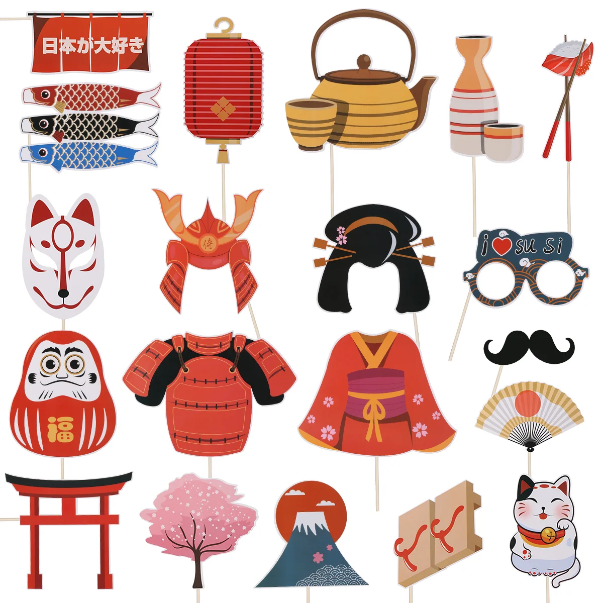 

Tinksky 20pcs Japanese Party Photo Booth Props Handheld Fashion DIY Photo Booth Props Kit Selfie Props Personalized Japanese