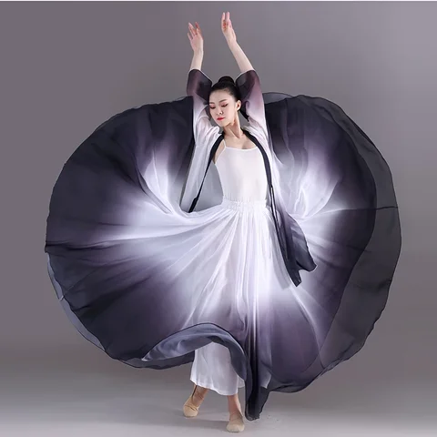 Женская шифоновая юбка для танцев, элегантная длинная юбка с градиентным переходом цветов, для выступления на 720 градусов