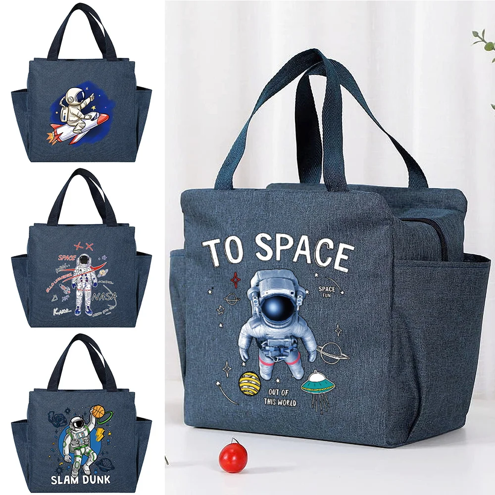 

Cooler Lunch Box Portable Insulated Lunch Bag Thermal Food Picnic Lunch Box for Women Kids Astronaut Print Food Storage Handbag