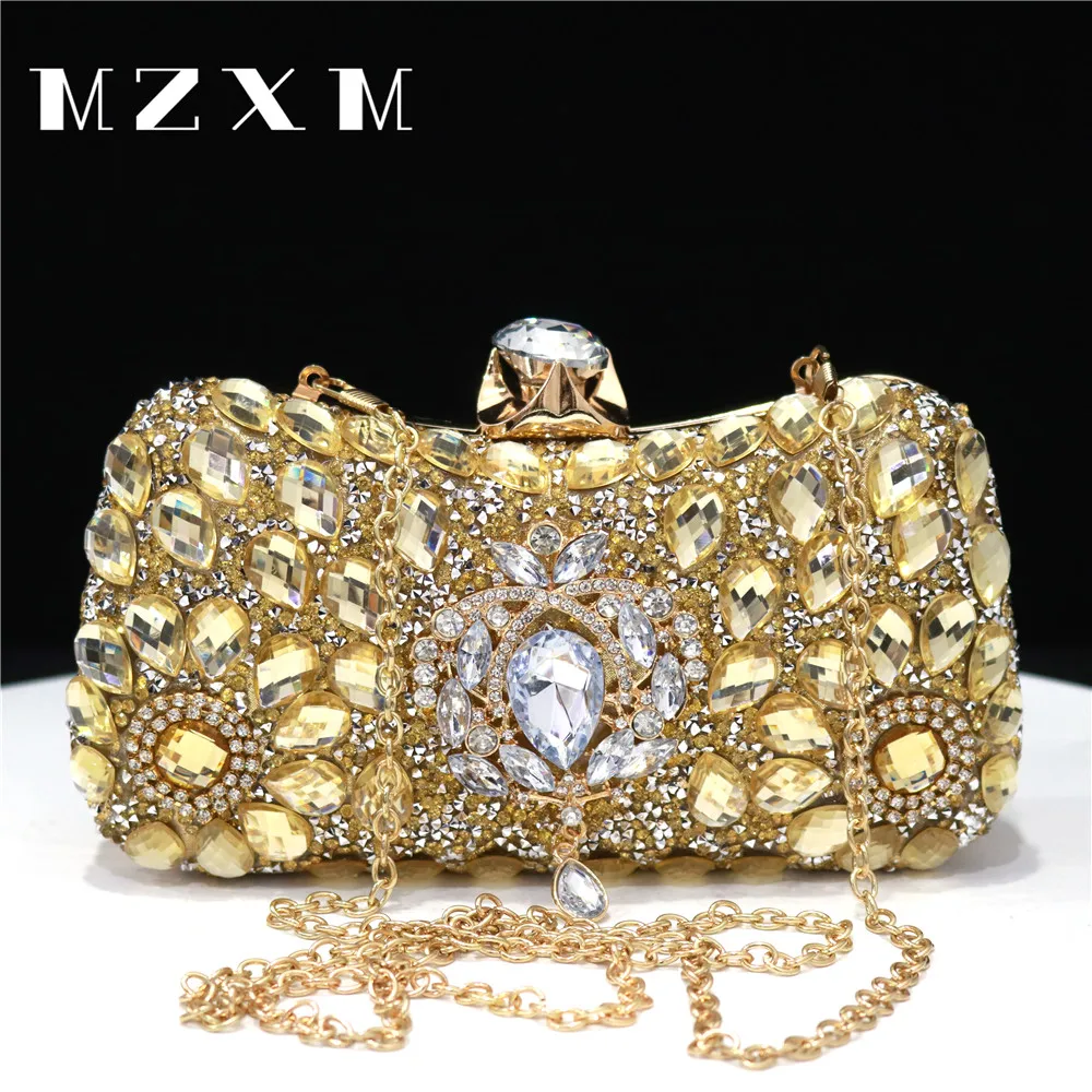 

Clutch With Rhinestones 2023 Women's Gold Bag Diamond Party Handbag Chain Shoulder Wedding Deluxe Dinner Wallet