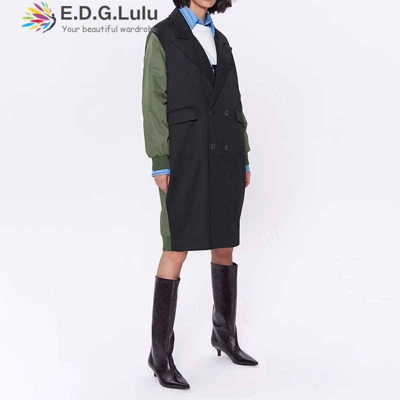 EDGLuLu элегантные женские двубортные пальто 2024 модное офисное женское черное