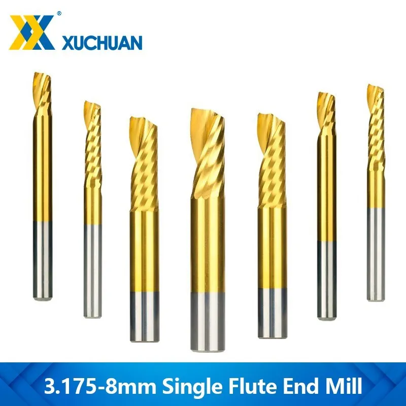 

One Flute End Mill TiCN Coated Spiral Router Bit Carbide Milling Cuttter for Woodworking 1/8 4 5 6 8mm Shank
