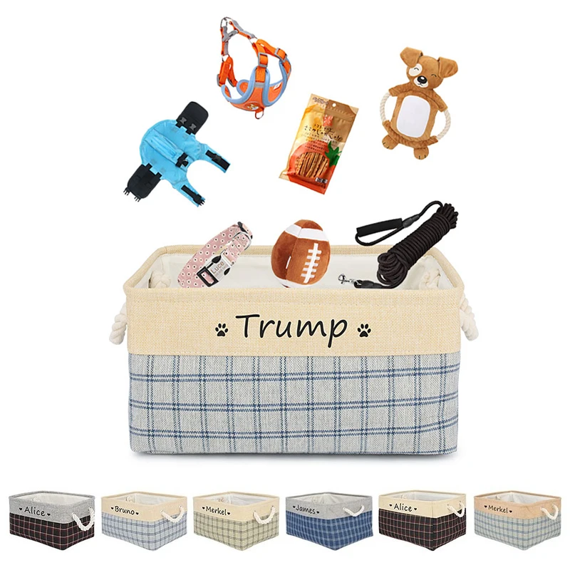 

Personalized Pet Toy Storage Box Folding Dog Toy Clothes Basket Cloth Boxes Free Customized Storage Baskets Name Paw Print Love