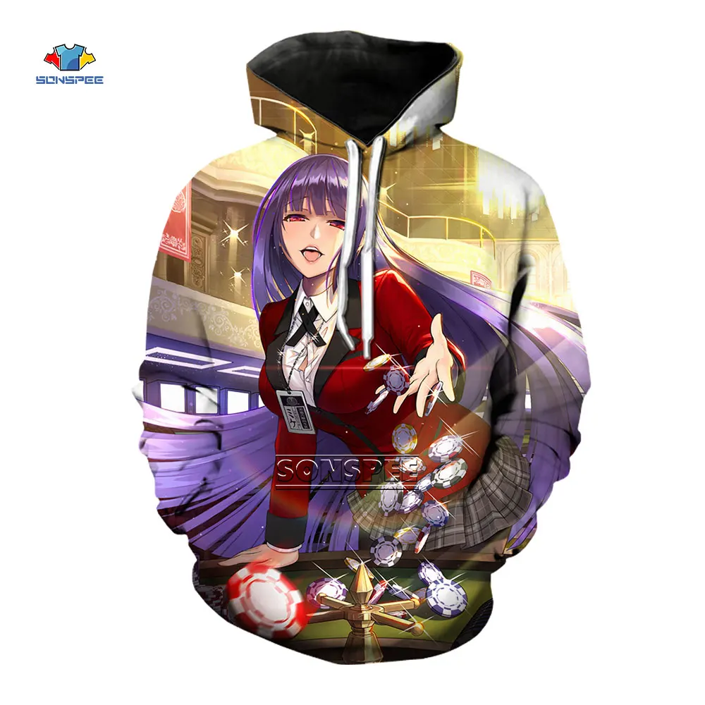 

Толстовки SONSPEE японского аниме Kakegurui с длинным рукавом Повседневный мужской женский высококачественный пуловер с капюшоном в стиле Харадзю...