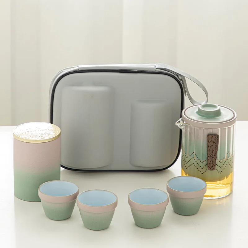 

Crude Pottery Travel Tea Set Outdoor Portable Car Kung Fu Tea Set Glass Teapot Ceramic Cup Gift tea cups and saucer sets