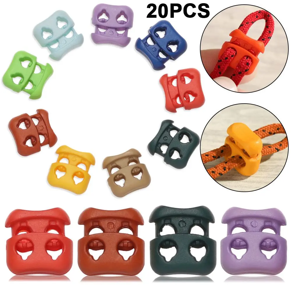 

20pcs Multi-colors 4mm Double Hole Plastic Stopper Cord Lock Bean Toggle Clip Apparel Shoelace Sportswear Accessories