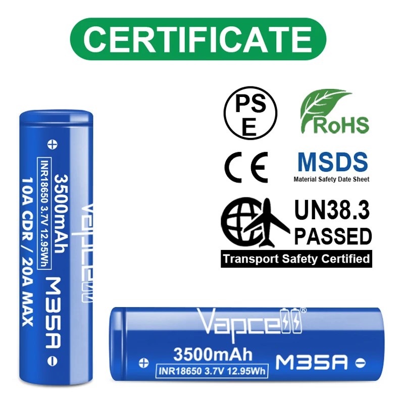 Оригинальный класс A Vapcell M35A 18650 3500 мАч аккумулятор 10A/20A 3 7 в Втч INR18650
