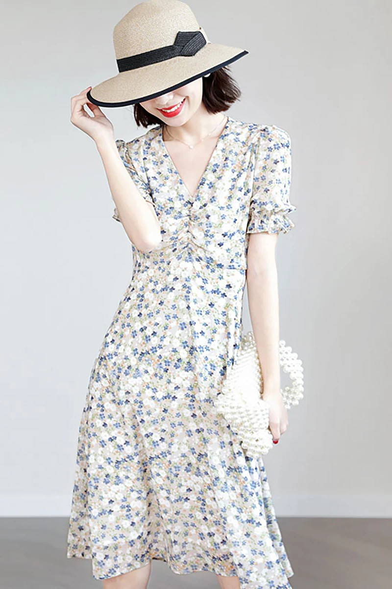 French sle Retro Floral Dress Women Summer New Gentle Stem Orange First Love Fairy Temperament Mori look Tea Break Skirts