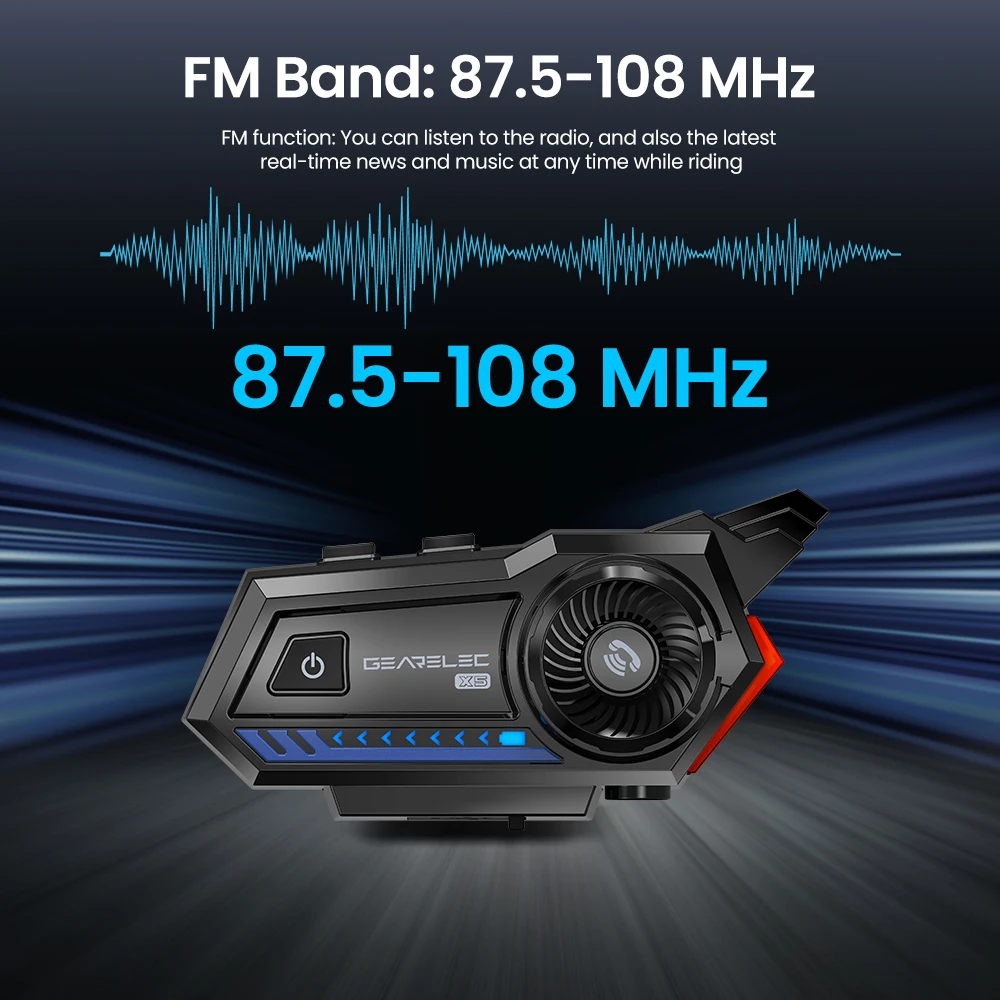 

GEARELEC X5 мотоциклетная гарнитура для шлема BT 5,2, водонепроницаемые беспроводные наушники, голосовое управление, снижение FM-радио, Предупрежде...