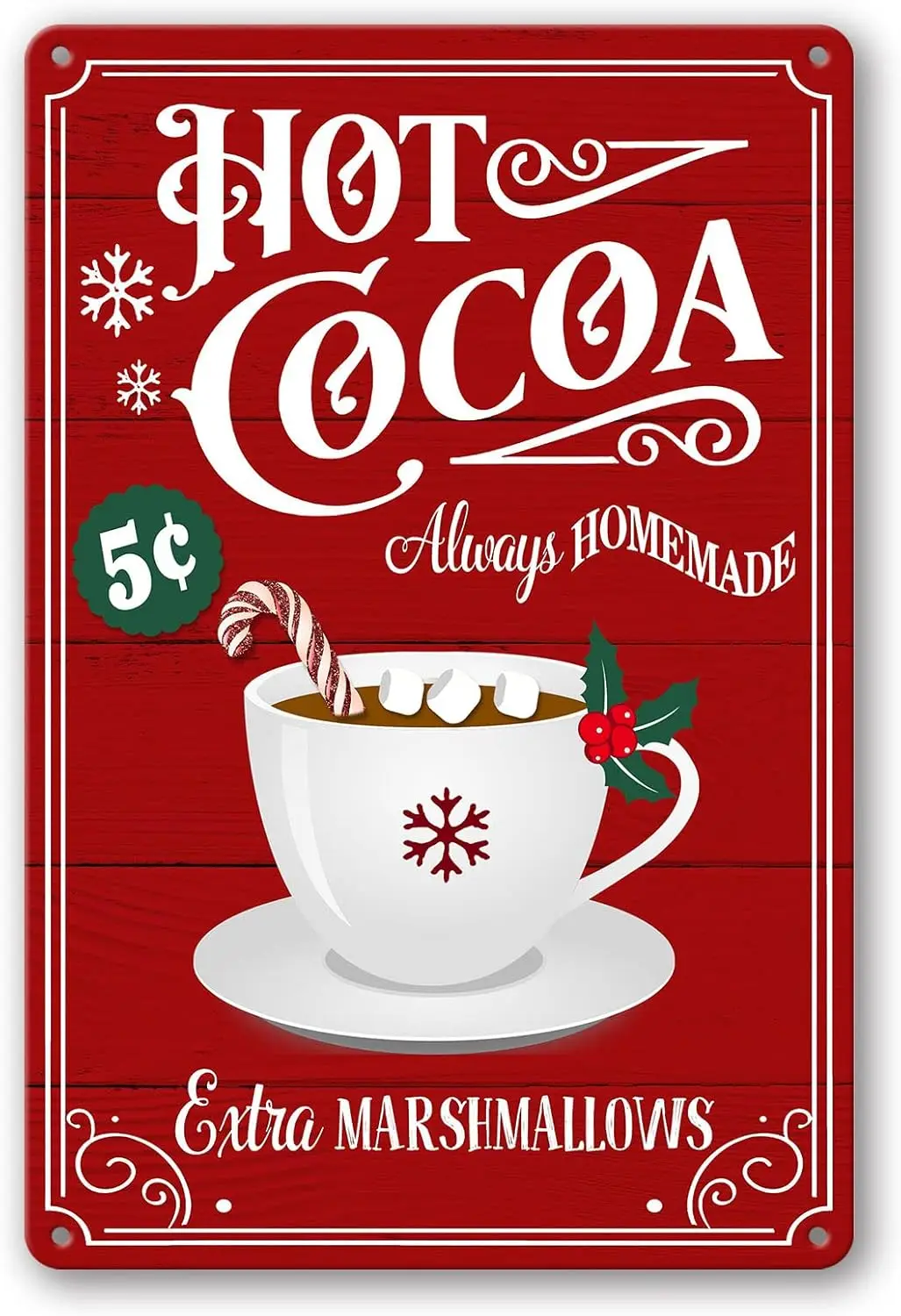 

ıruo Рождественские знаки Hot Cocoa Bar Металлическая жестяная вывеска Декор для дома Винтажная рождественская вывеска кофе и какао Знак горячего шоколадного бара Wa
