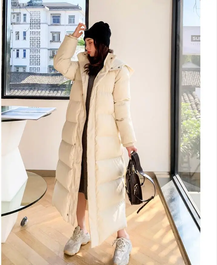X-long Women's Down Parka Female Coat Loose Hooded Long Winter Jacket Women Clothes Warm Fluff Oversized Outerwear New Fashion