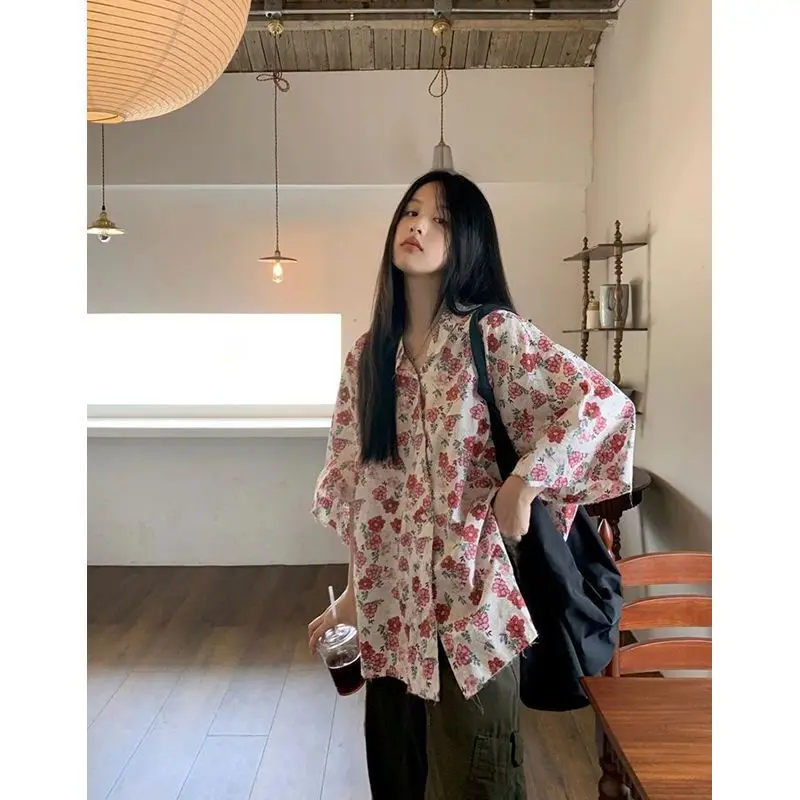 Японские Аниме милые рубашки с цветами парные унисекс блузка большого размера