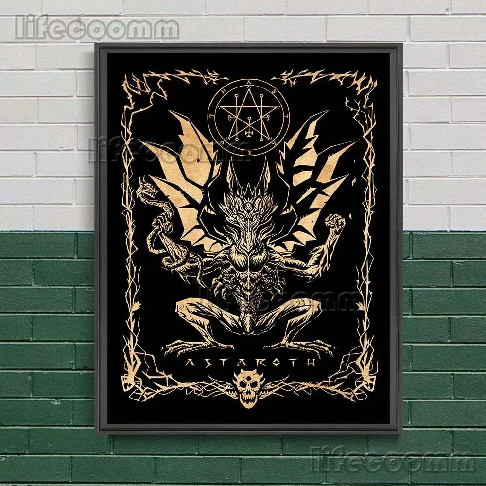Asmodeus Astaroth Бафомет Вельзебу Паймон Дьявол Печать На Холсте Ретро Декоративное