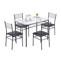 Dining Table Set 5 Pieces Dining Set with Tempered Glass Top Table and 4 Chairs for Kitchen Dining Room Furniture Black
