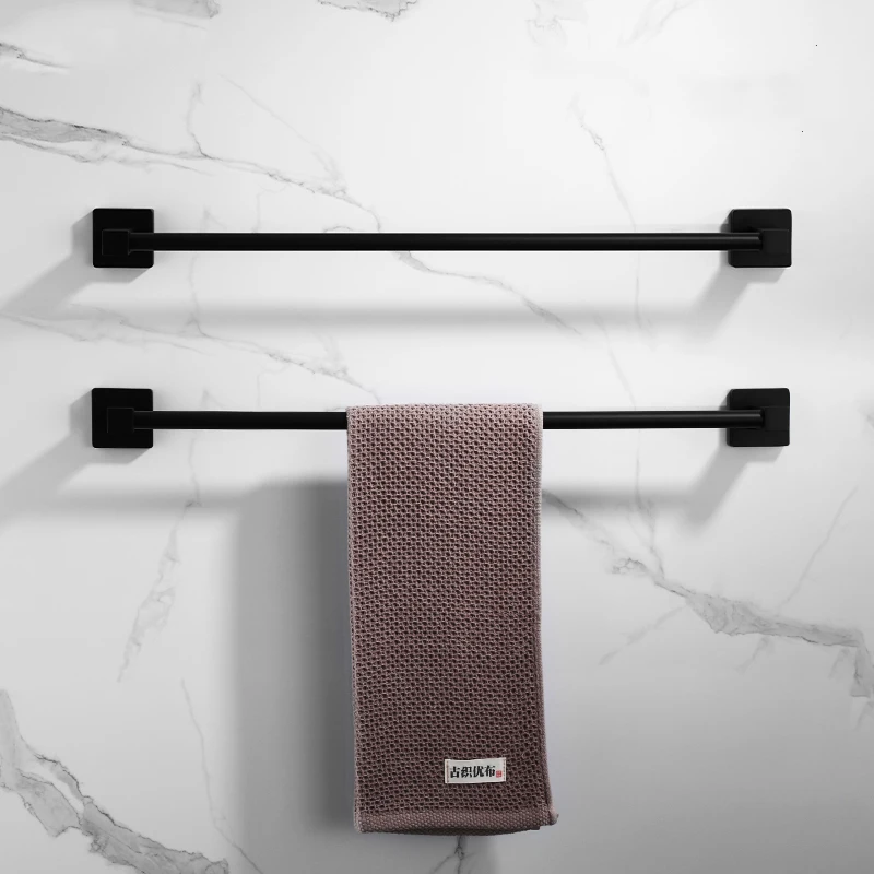 

Bathroom Black Towel Rack Wall-mounted Black Toilet Space Aluminum Towel BarStorage Rail Shelf Bathroom Accessories