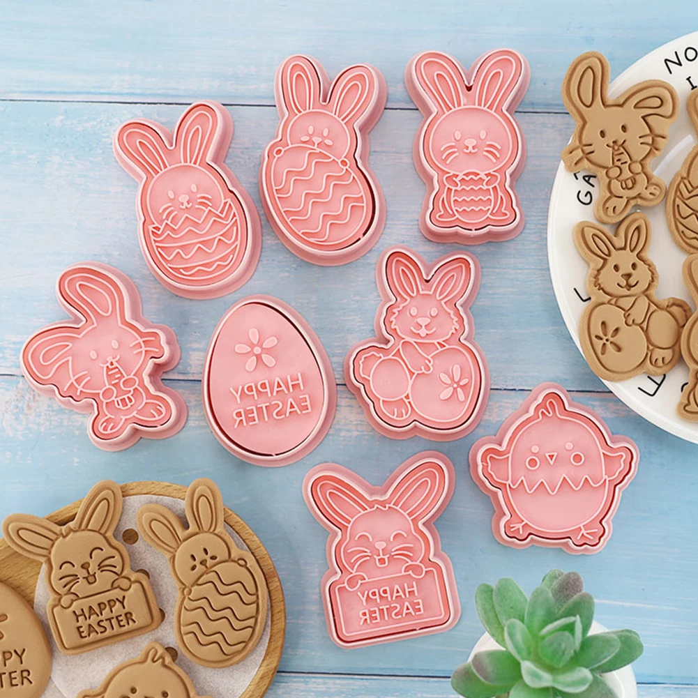 

8/10 Pcs Easter Cookie Cutters Set Reusable 3D Bunny Egg Chick Biscuit Molds Baking Tools Stamps for Pie Cake Chocolate Making