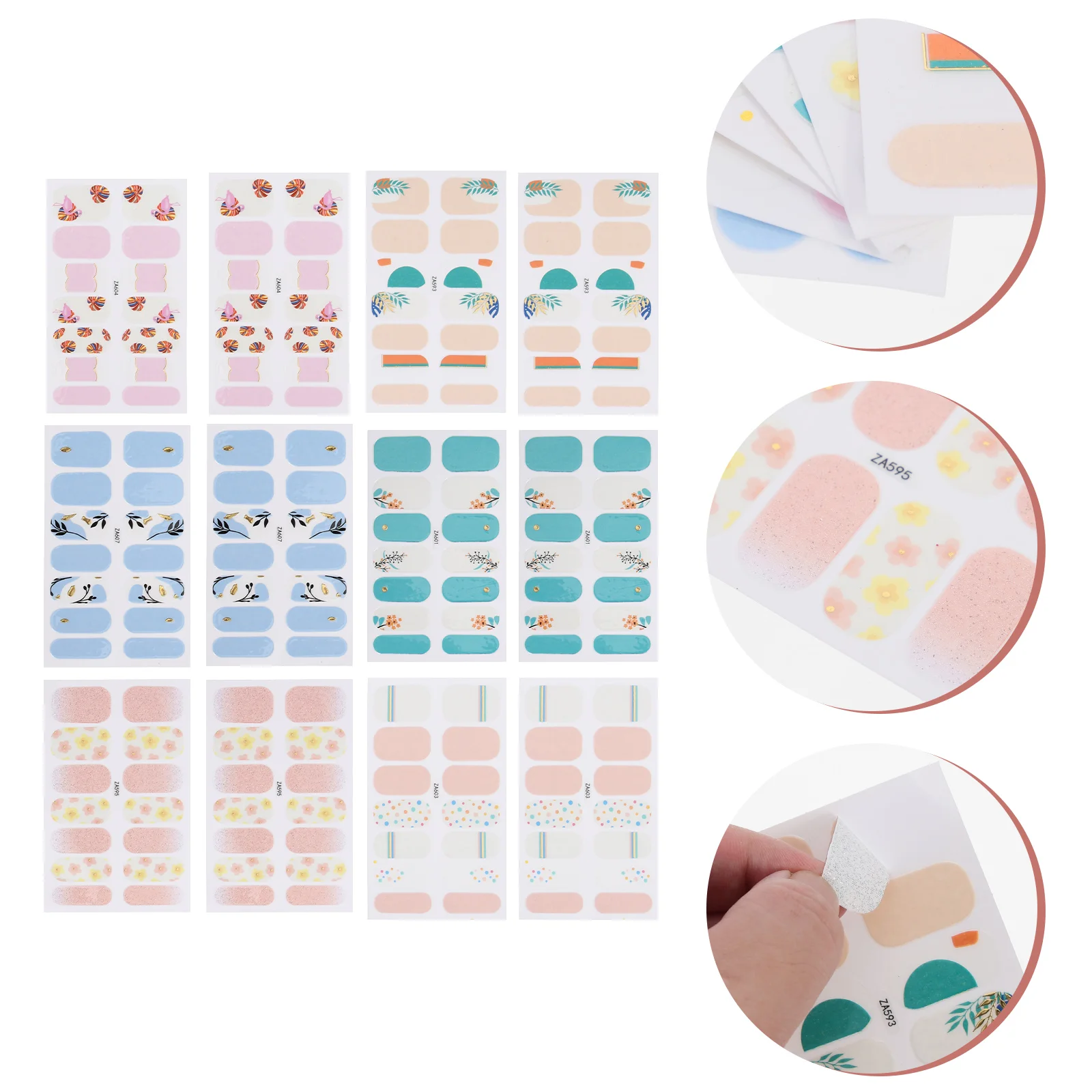 

12 Sheets Summer Nail Stickers Adhesive 3D Nail Decal Stickers DIY Nail Supplies for Nail Designer Accessories