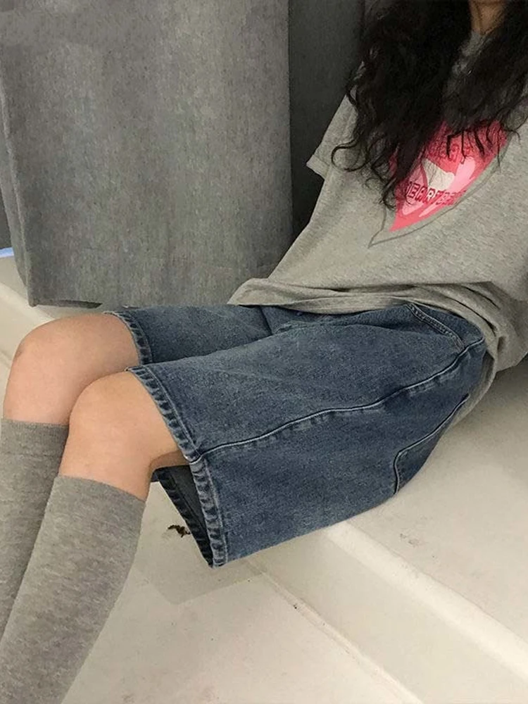 

Шорты женские джинсовые с завышенной талией, винтажные мешковатые брюки-карго до колен, с широкими штанинами, лето Y2K