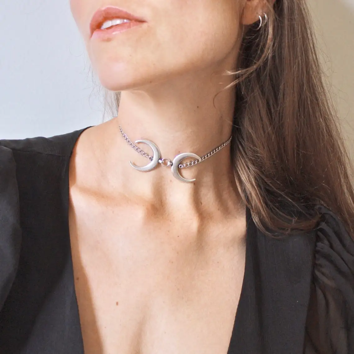 

Witch Necklace, Triple Moon Necklace, Moon Choker, Gold Moon Necklace