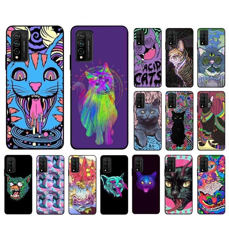 

Psychedelic Trippy Cat Art Phone Case for Huawei Honor 50 30 Pro 10X Lite 20 7A 7C 8X 9X Pro 9A 8A 8S 9S 10i 20S 20lite