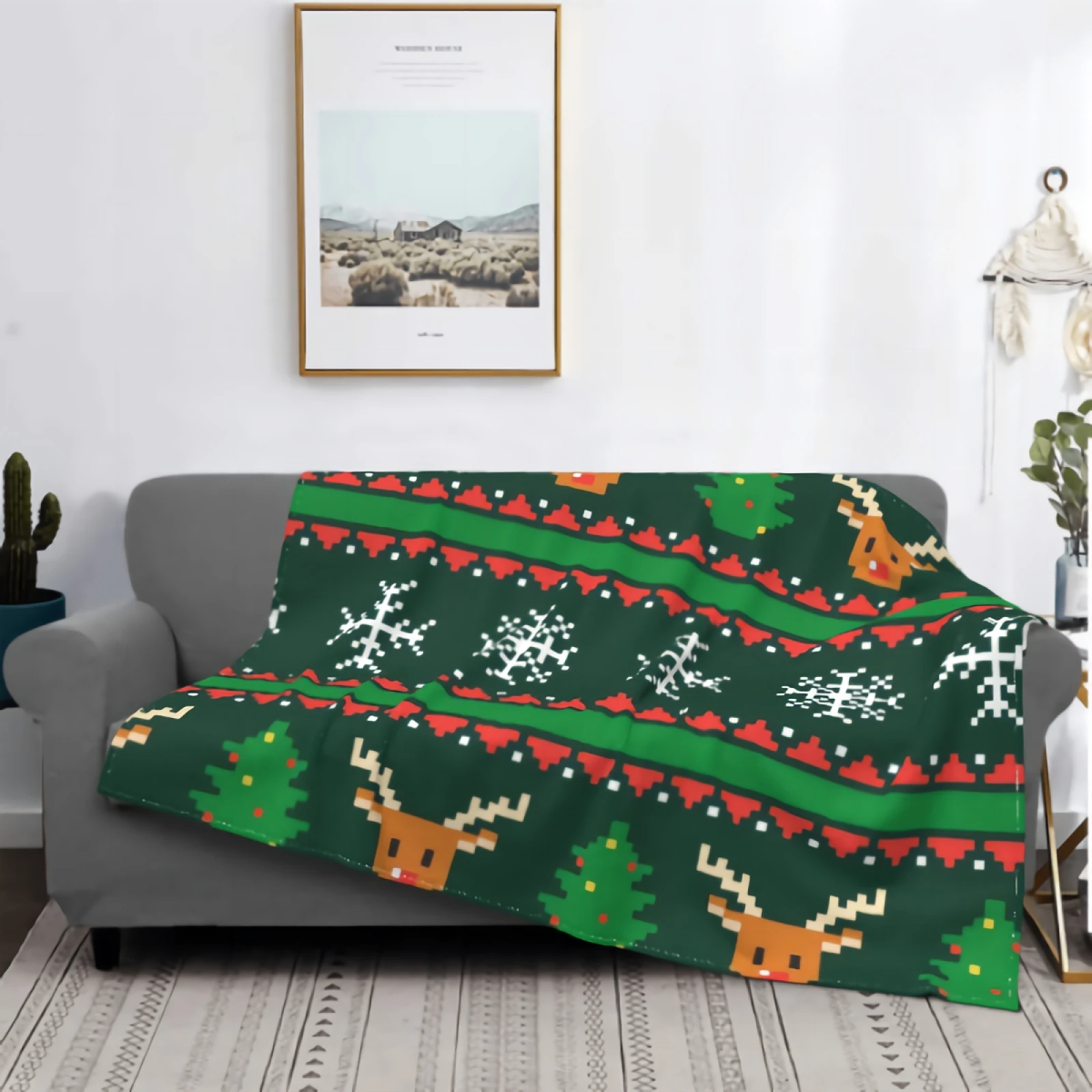 

Christmas Knitted Pattern Decor Throw Blankets, Lightweight Flannel Fleece Blankets All Season Blanket for Bed Couch Sofa Living