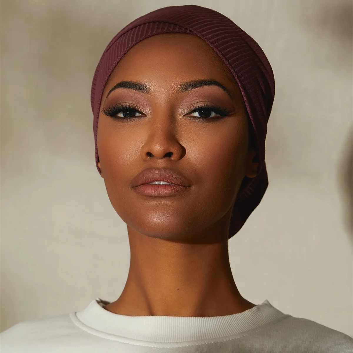 

Muslim solid color rib knit cotton round mouth bandage bottoming cap tube cap Indonesian monochrome inner cap turbans for women