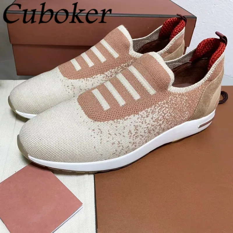 

Мужские сетчатые кроссовки без шнуровки, Повседневные вязаные кроссовки с круглым носком, прогулочная обувь, обувь для вождения, новинка 2022