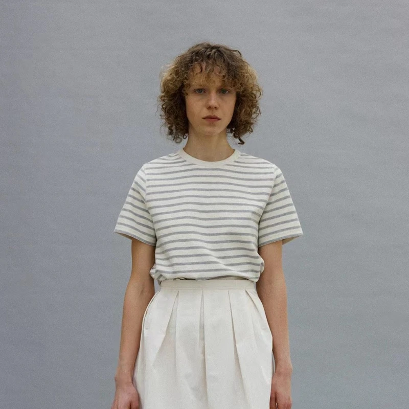 

2023 Summer New Simple Casual Striped Short-sleeved Round Neck Ladies T-shirt