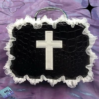 xiuya gothic handbags for women lolita party lace cosmetic bag y2k vintage pu leather fashion 2022 new cross bags ladies