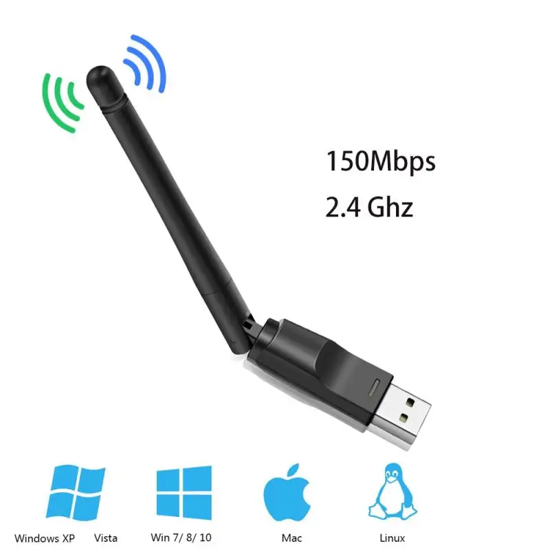 

150Mbps Mini USB WiFi Adapter Wireless Network Card LAN MT7601 Wi-Fi Receiver Dongle 2dB Antenna 2.4Ghz 802.11b/g/n Ethernet