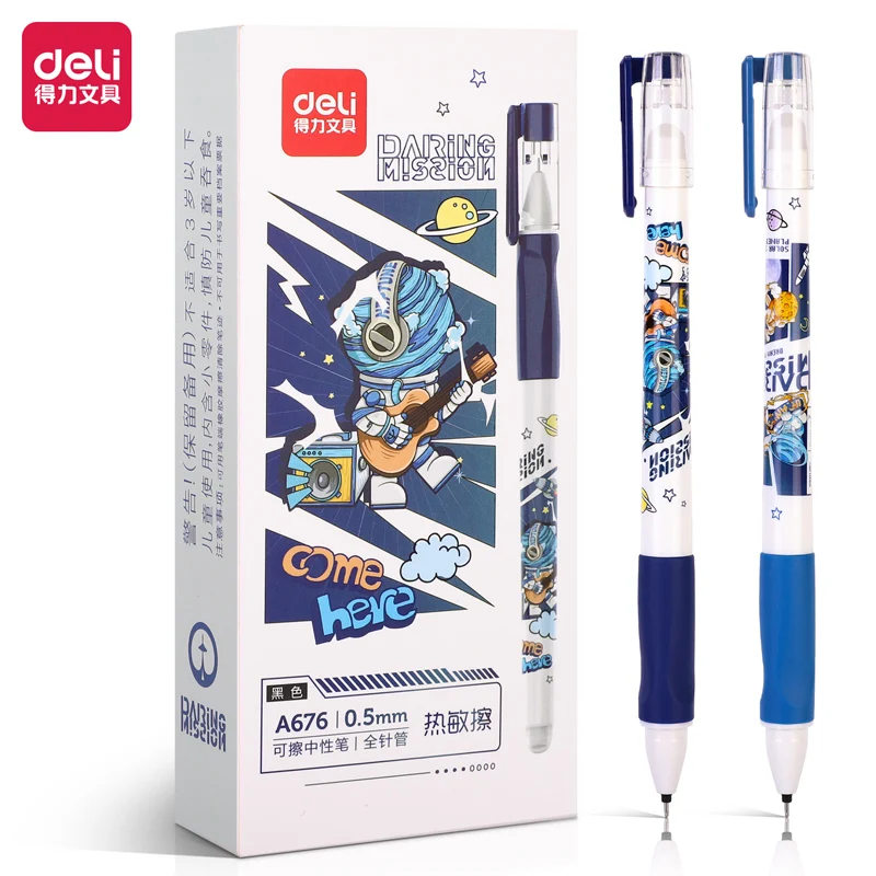 

12Pcs/Box Deli A676 Aerospace Erasable Neutral Pen 0.5mm Full Needle Tube Black Blue Ink Supplies School Office Stationery