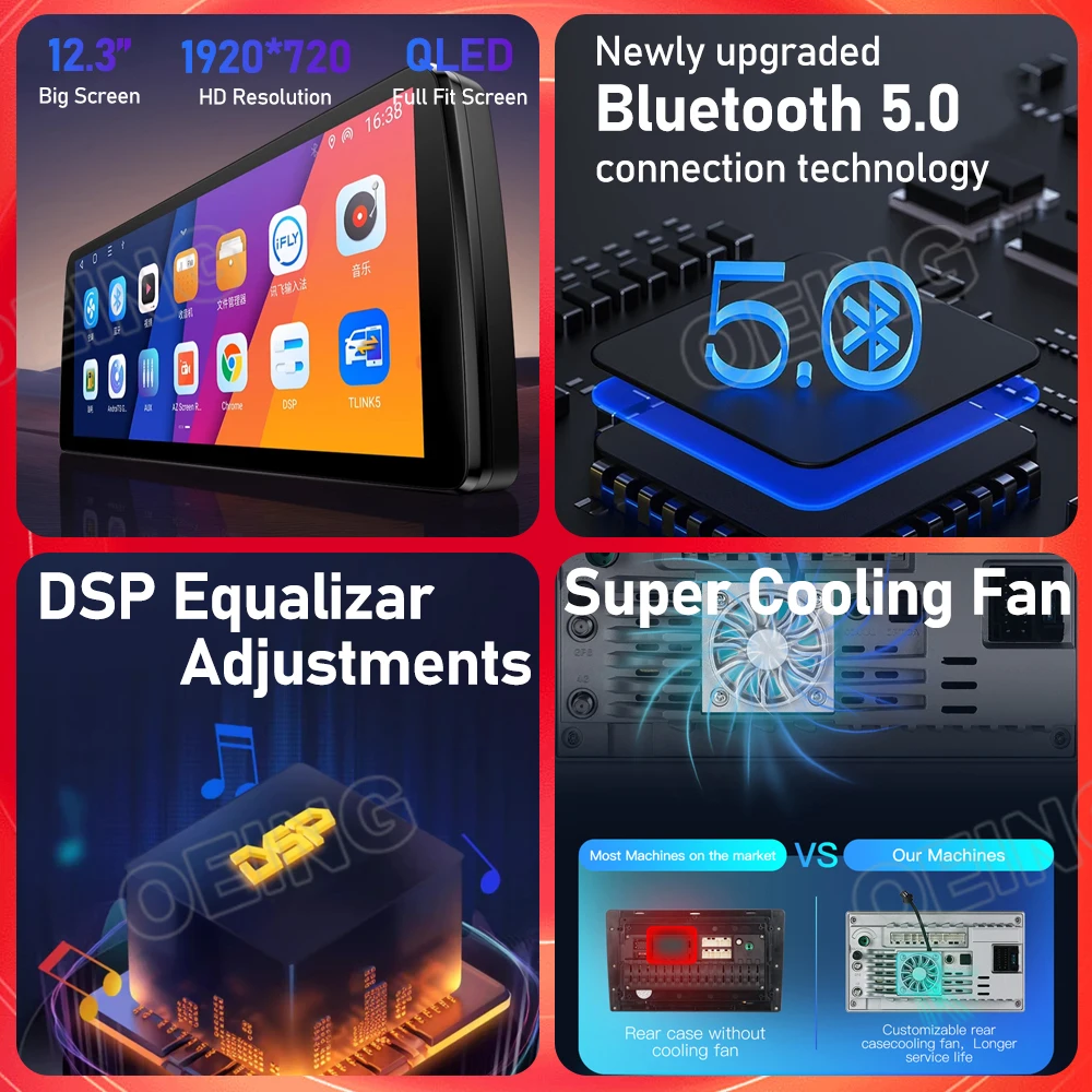Автомобильный мультимедийный плеер QLED проигрыватель на Android с 8-ядерным