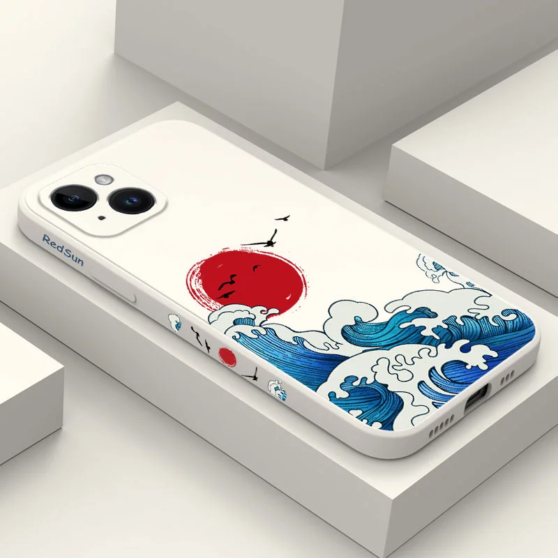 

Waves Splashing Phone Case For iPhone 14 13 12 11 Plus Pro Max Mini X XR XS SE2020 8 7 6 6S Plus Liquid Silicone Cover