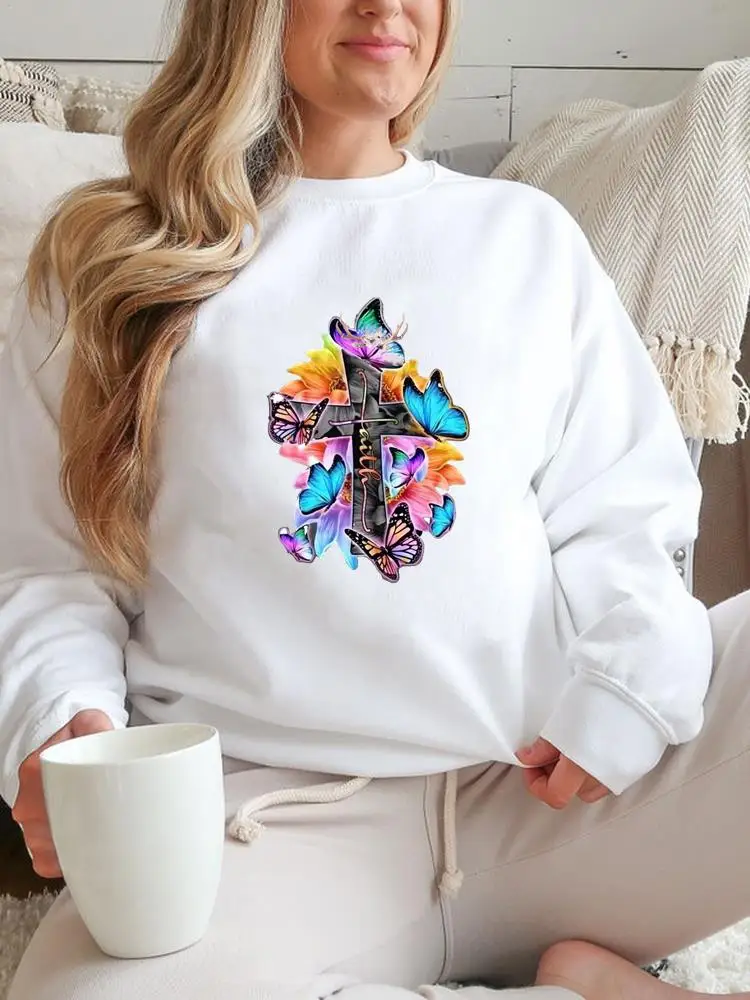 

Autumn Spring Fall Women Long Sleeve Female Butterfly Faith Trend Casual Clothes Fashion Aesthetic Graphic Pullovers Sweatshirts