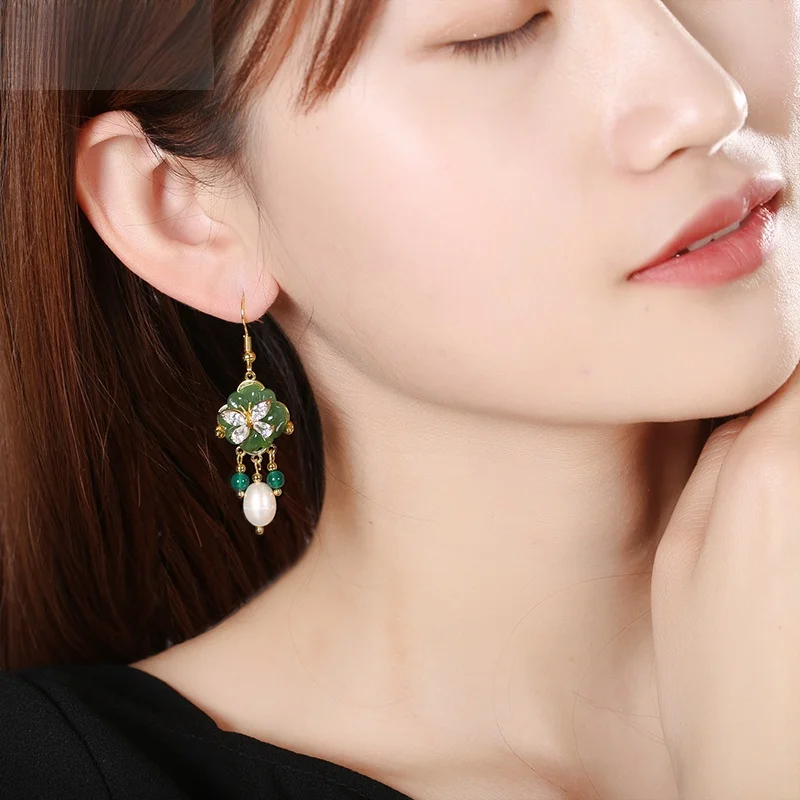 Miyu Jiangnan Mori Look Fairy Earrings Древние серьги Sle Hanfu Интернет-знаменитости с круглым лицом