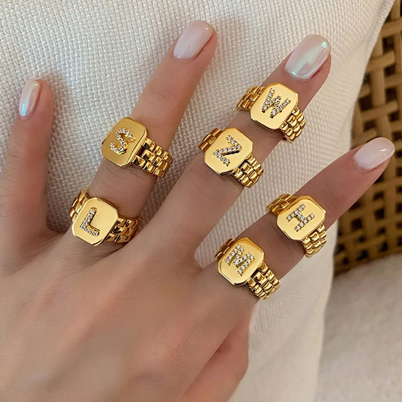 

CDJAIME 26 Initial Letter Rings for Women 2023 New Fashion Gold Color Open Adjustable Ring Metal Punk Jewelry Accessories
