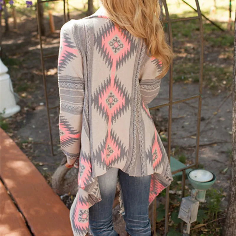 Women New Fashion Aztec Printed Long Sleeved Casual All-match Cardigans |